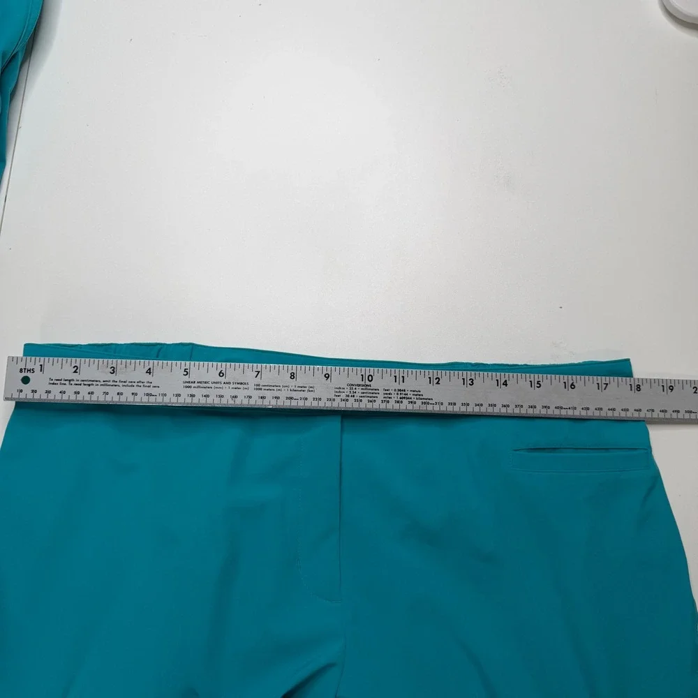 Chicos Zenergy Vest Pants Set Women 12 Teal Blue Zip Performance Athleisure Golf
